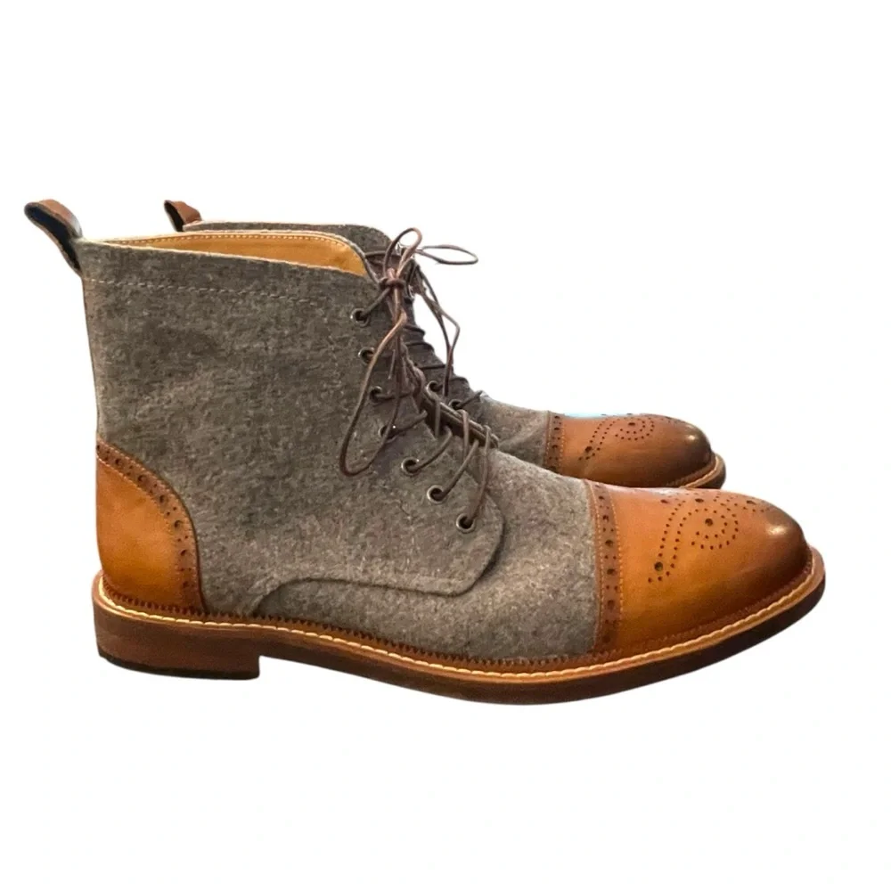 Moretti Stance Lace Up Cap Toe Boots‎ Size 13 Hand Burnished Leather Wool Upper
